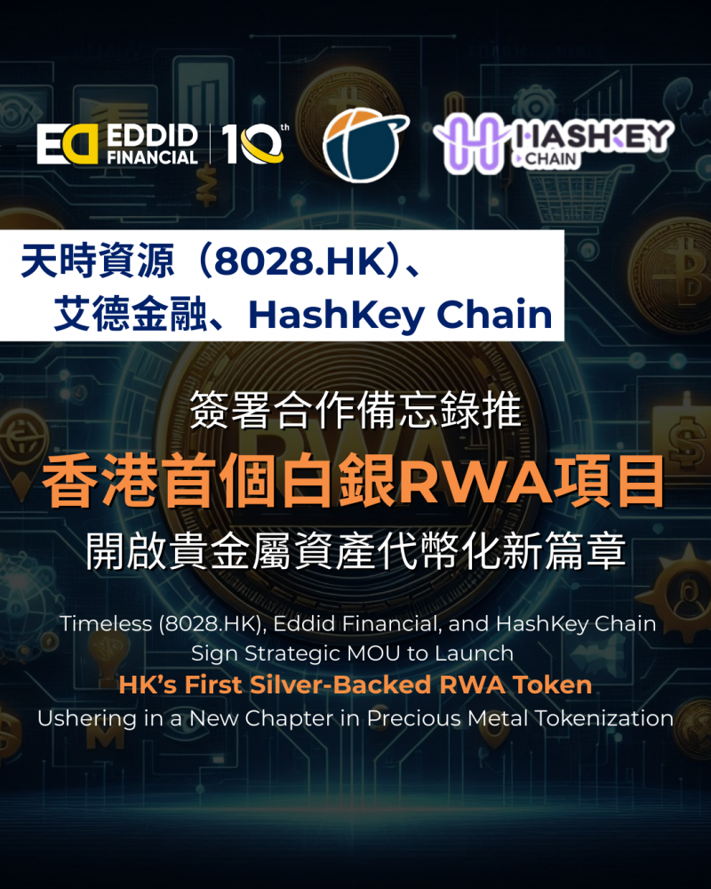香港幣圈新動向：天時資源聯手艾德、HashKey推出白銀代幣化RWA項目